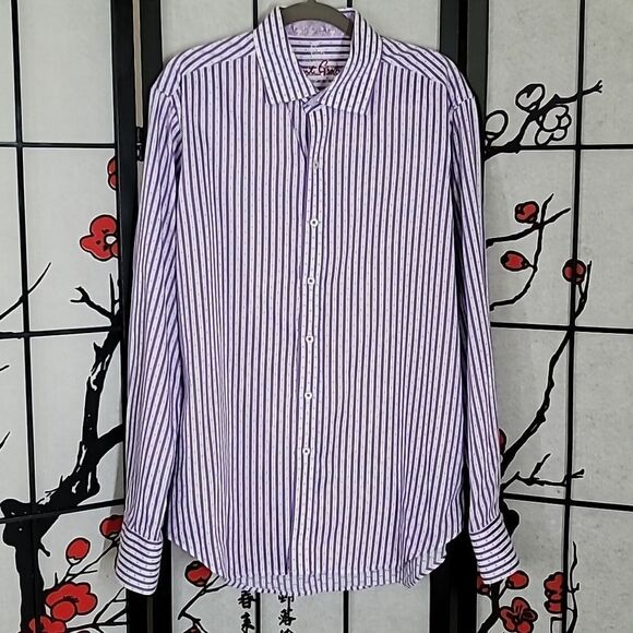 Robert Graham Purple and White Casual Button Down Shirt - Picture 1 of 11